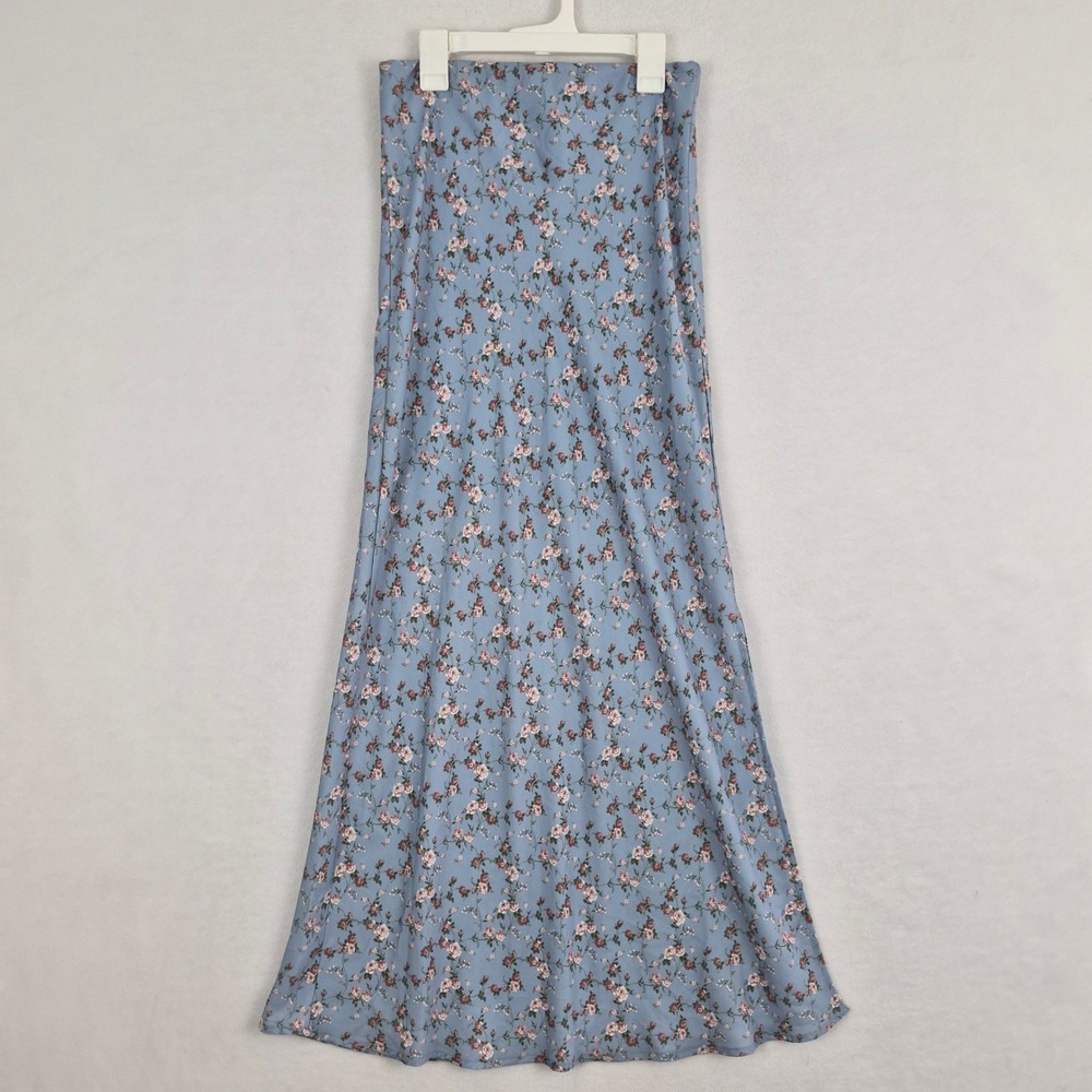 Altar'd State Small Blue Floral Boho Feminine Midi Skirt Side Slit Lined Cottage